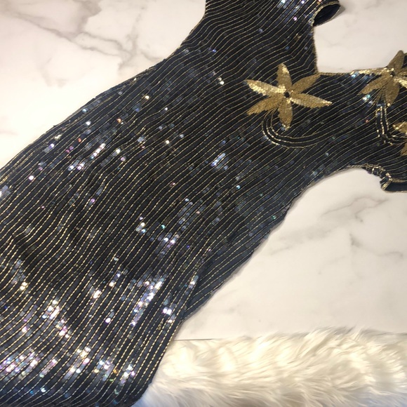 Dresses & Skirts - Vintage Floor Length Open Back Sequin Gown